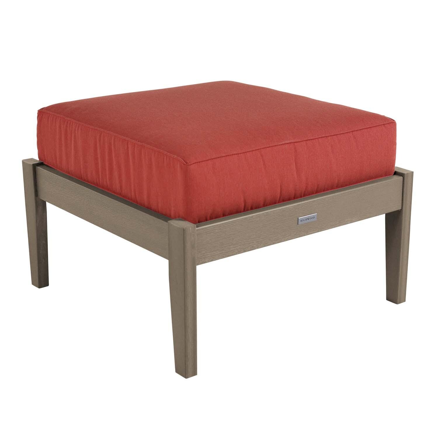 Blushing Bay Recycled Plastic Ottoman in Canvas Persimmon/Woodland Brown by Lakeview Outdoor Designs - Angled View - White Background thumbnail