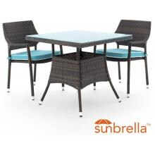 Gentilly 3 Piece Wicker Patio Bistro Set W/ 32 Inch Square Table & Sunbrella Canvas Aruba Cushions By Lakeview Outdoor Designs image