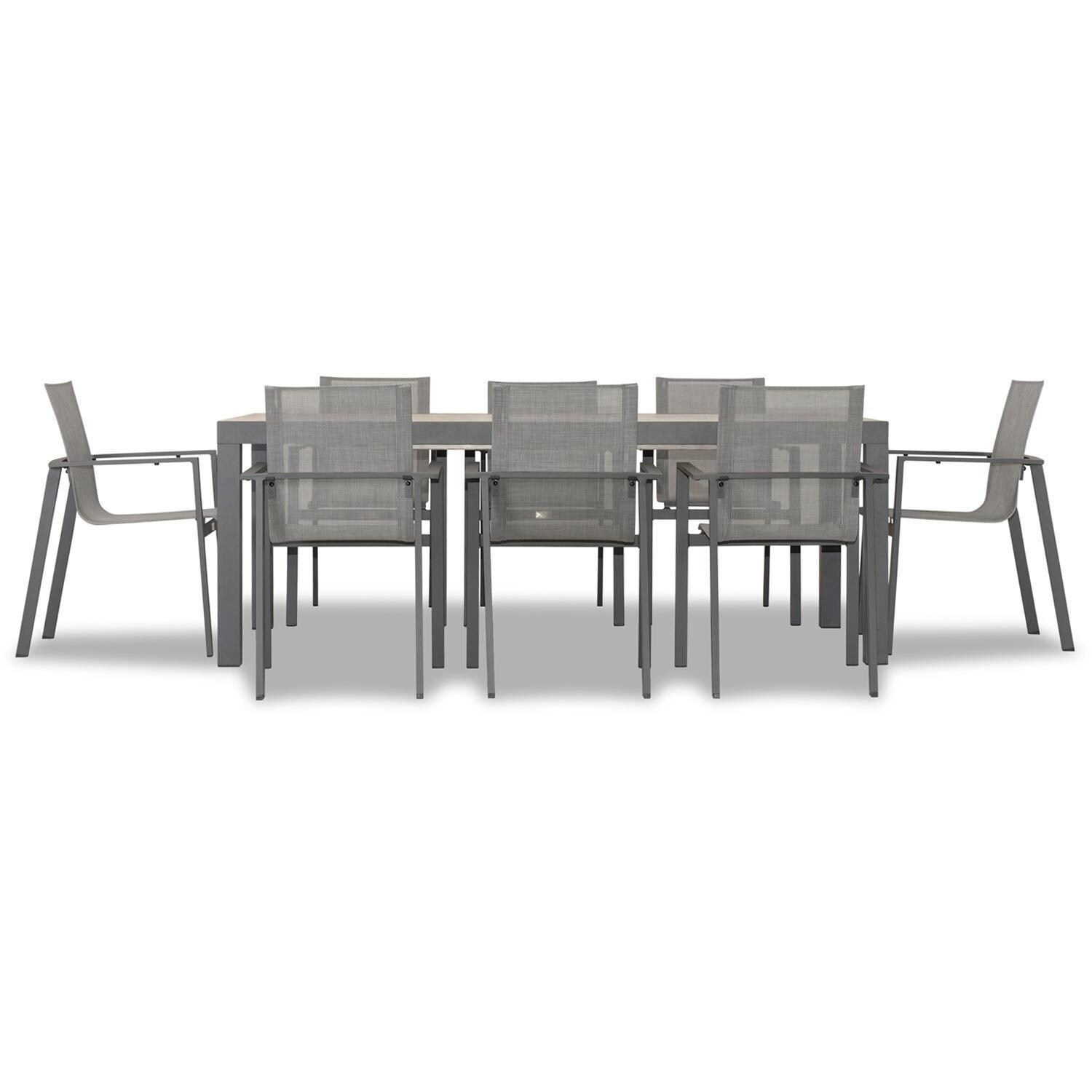 Spring Bay 9 Piece Extendable Dining Set in Slate/Barnwood - Front View - White Background thumbnail