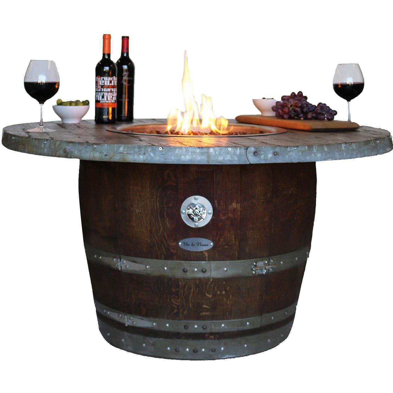 Vin De Flame Reserve 42-Inch Wine Barrel Fire Pit Table W/ 65,000 BTU Manual Safety Ignition - Chat Height - Wood Stave Top thumbnail