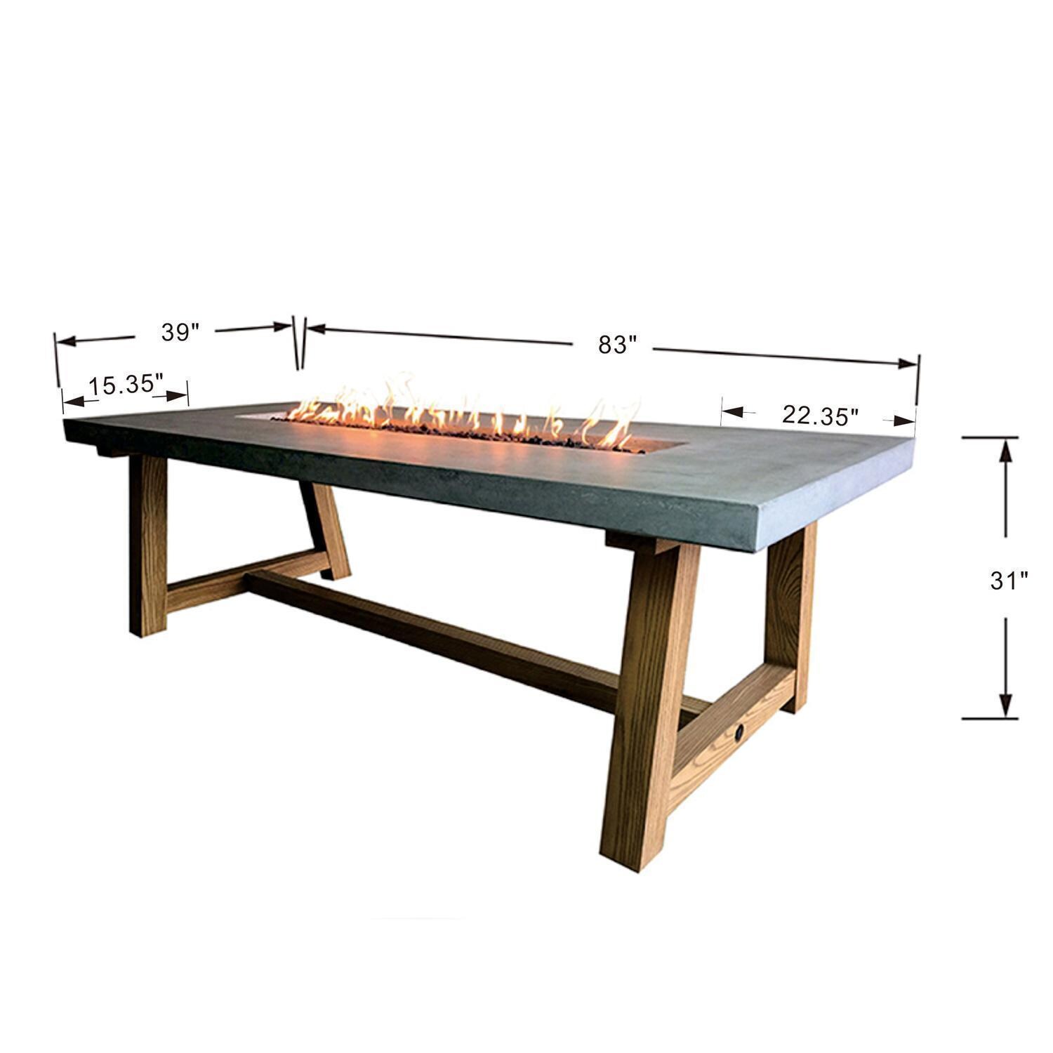 Sonoma 83-in Rectangle Natural Gas Fire Pit Table By Elementi - Diagram - Dimensional thumbnail