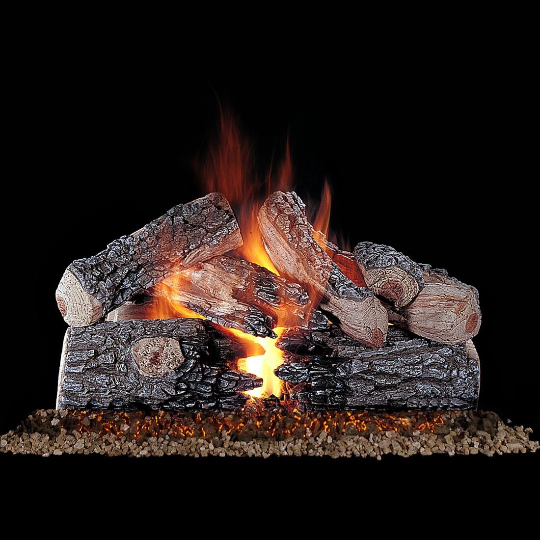 Rasmussen 20-Inch Evening Prestige Gas Log Set With Vented Propane Custom Embers Pan Burner - Variable Flame Remote