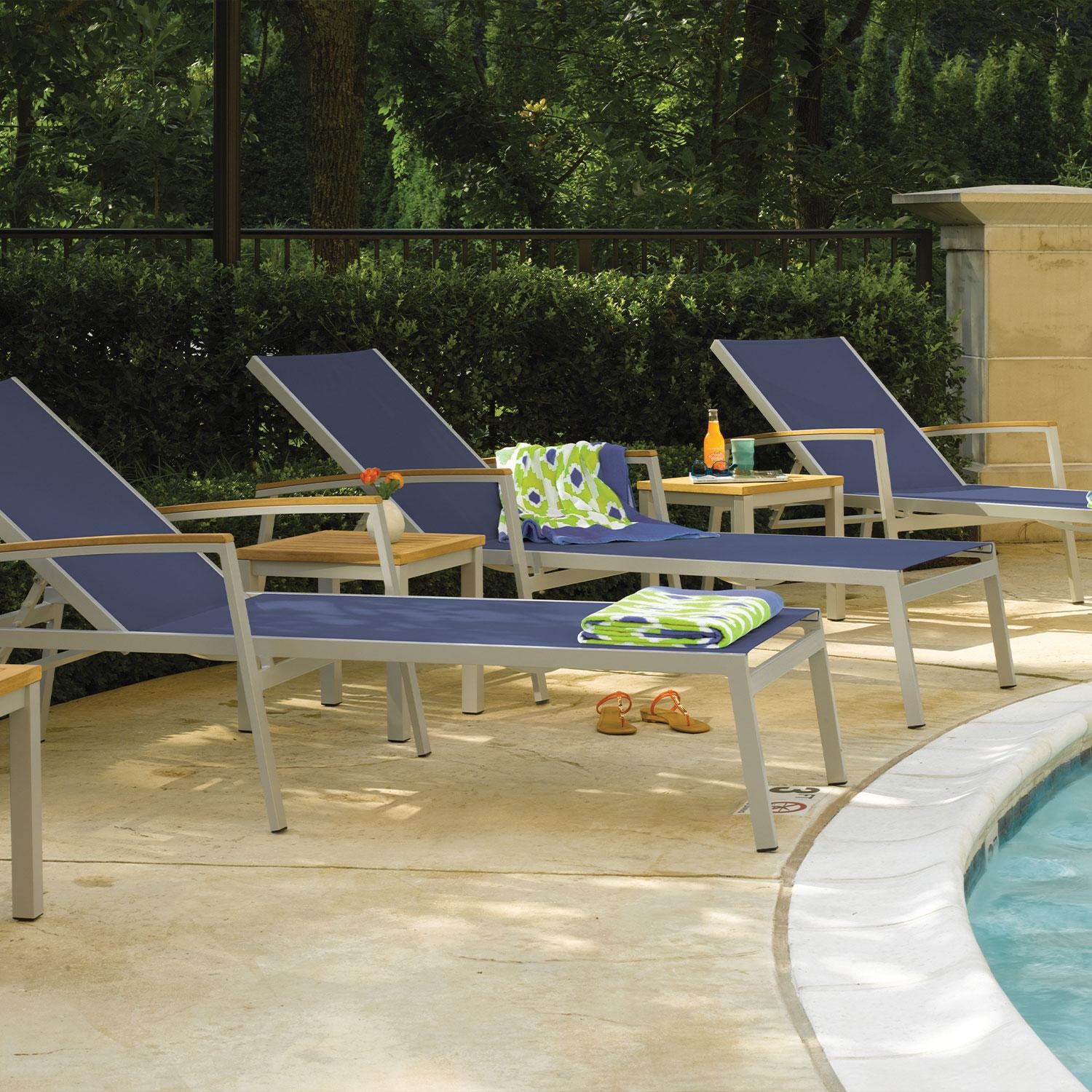 Travira 8 Pc Powder-Coated Aluminum Chaise Lounge Set in Ink Pen/Natural/Flint By Oxford Garden - Close Up - Lifestyle thumbnail