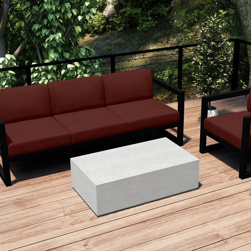 Lakeview MSTYMAS-BK-3SS-HN Misty Cove 3 Pc Aluminum Seating Set in Black w/Mason Coffee Table & Canvas Henna Cushions by Lakeview Outdoor Designs - Set on Patio Cropped - Lifestyle thumbnail