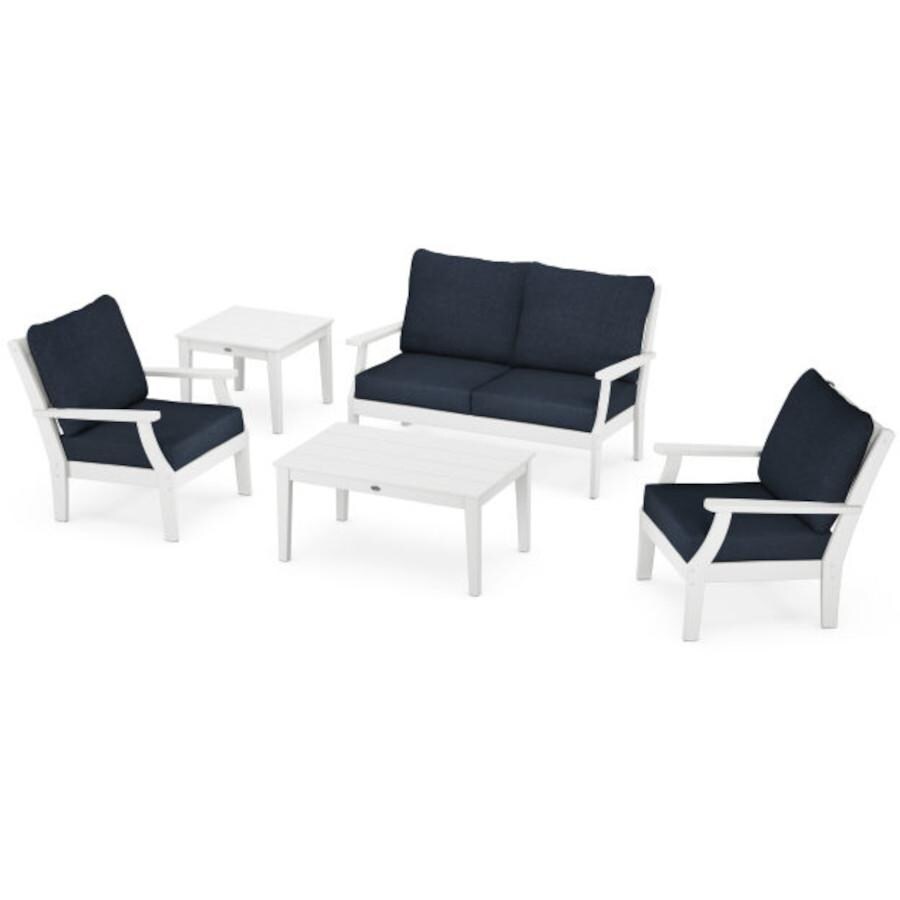 POLYWOOD Braxton 5-Piece Deep Seating Set in White / Marine Indigo thumbnail