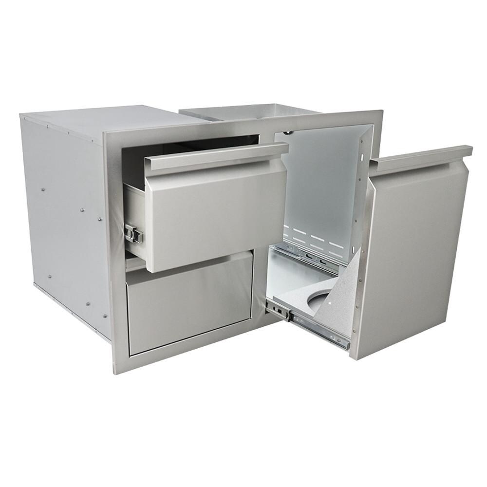 RCS VDCL1 Valiant Series 30-Inch Stainless Steel Enclosed Double Storage Drawer & Propane Drawer Combo - Open
