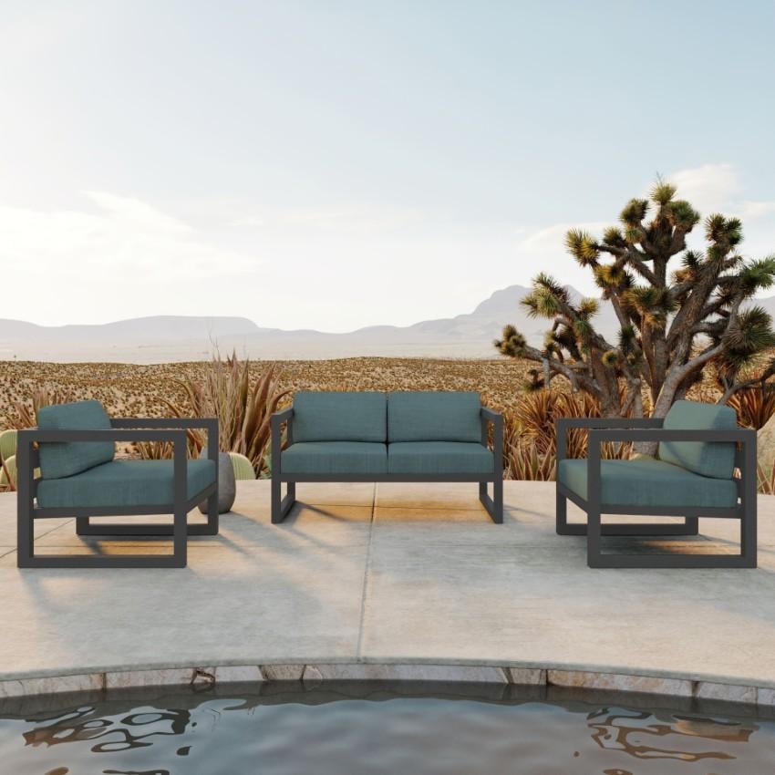 Misty Cove 3 Pc Aluminum Seating Set w/ Loveseat in Slate/Cast Lagoon by Lakeview Outdoor Designs