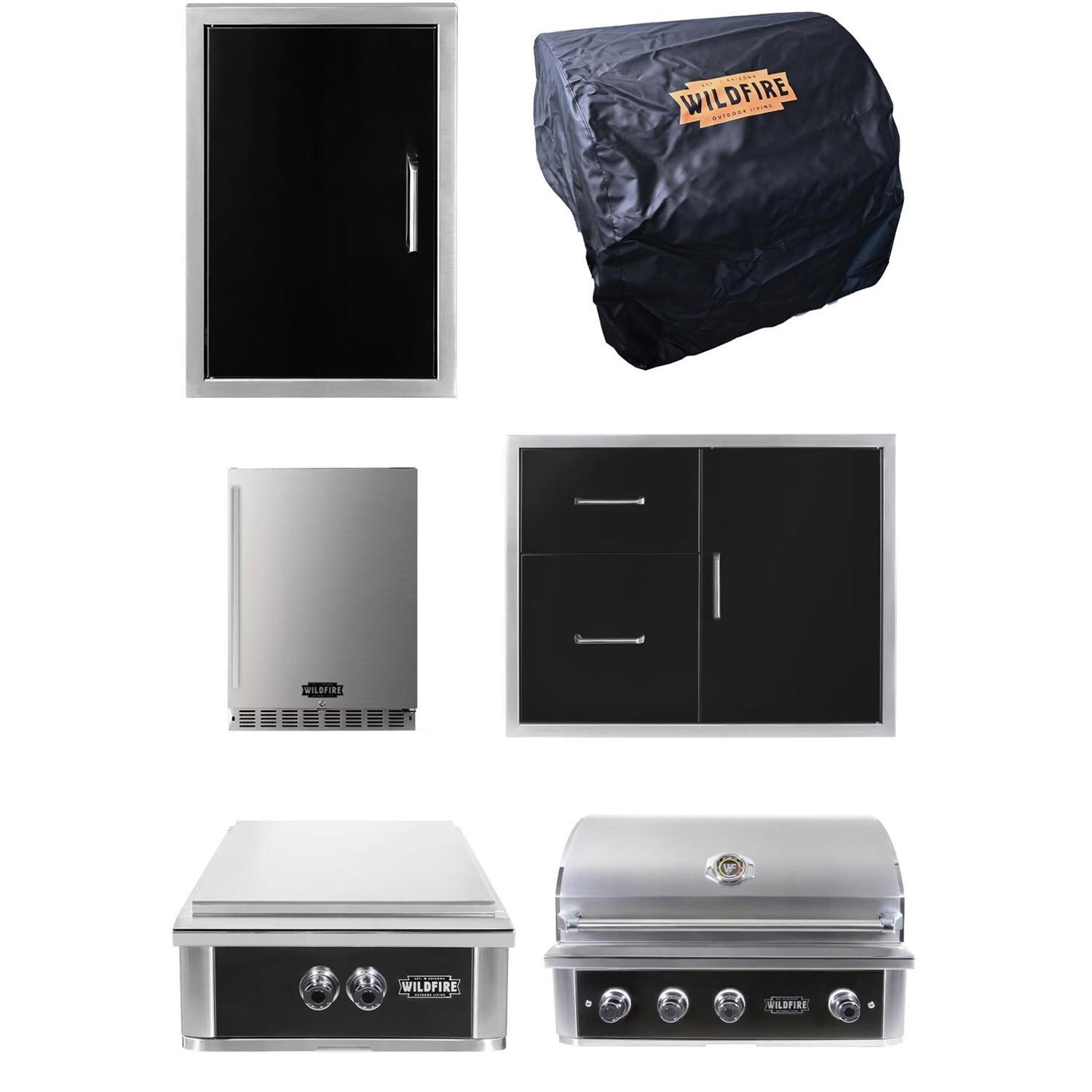 Wildfire WF-PRO36G-RH-LP 36 Inch Grill Outdoor Kitchen Package w/Power Burner & 24 Inch Outdoor Rated Refrigerator - White Background thumbnail