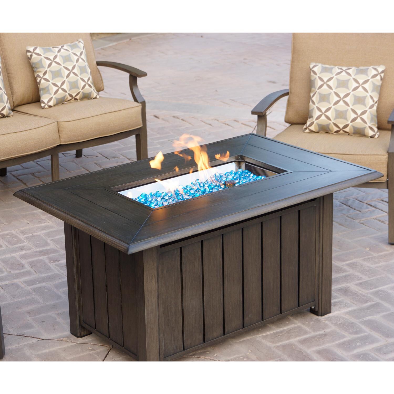 Darlee Brooklyn 50 X 32-Inch Aluminum Patio Rectangular Propane Fire Pit Coffee Table - Fire Pit Table in Use thumbnail