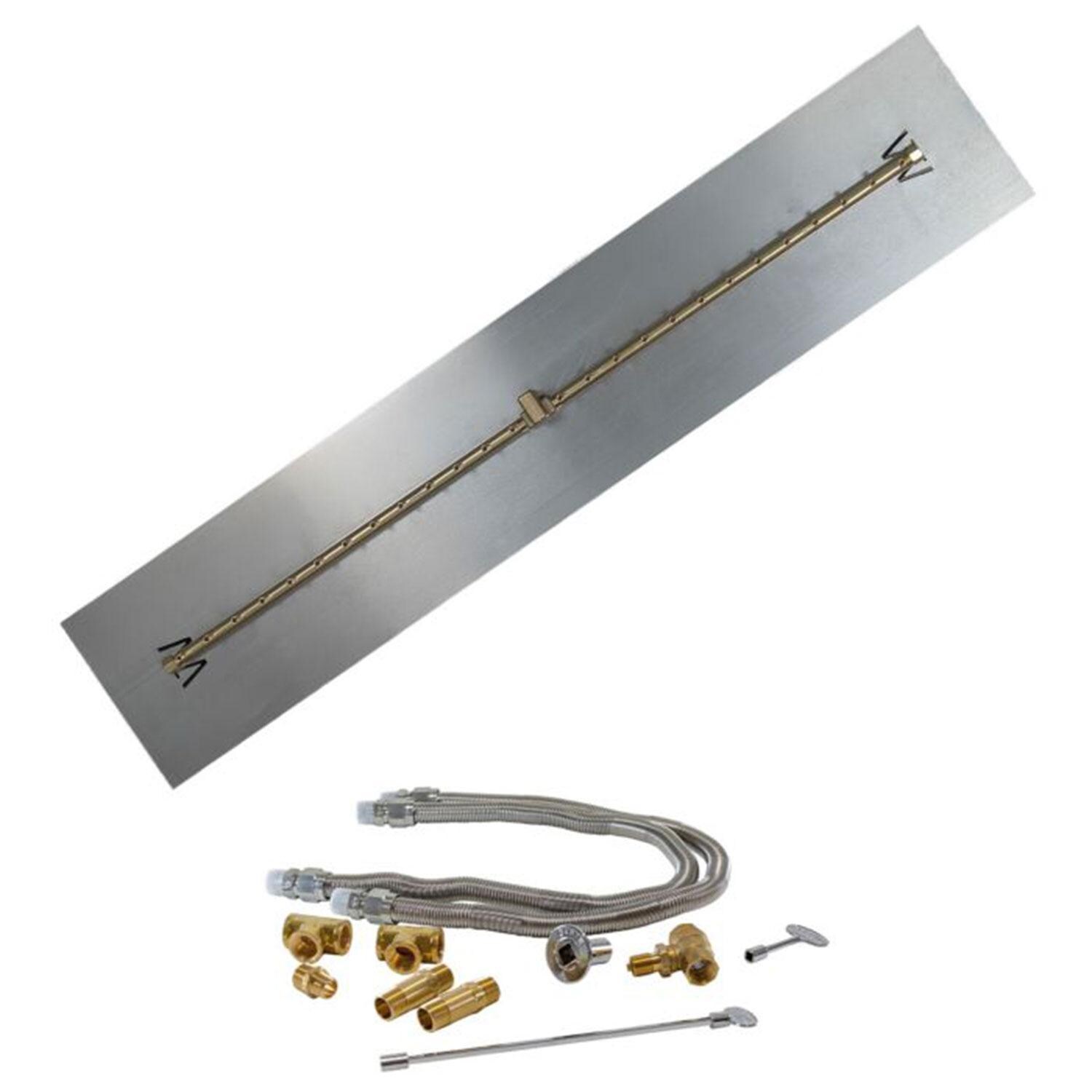 Warming Trends 53 5/8 Linear Brass Natural Gas/Propane Burner w/ 62 X 12-in Plate & Double Flex Line Kit