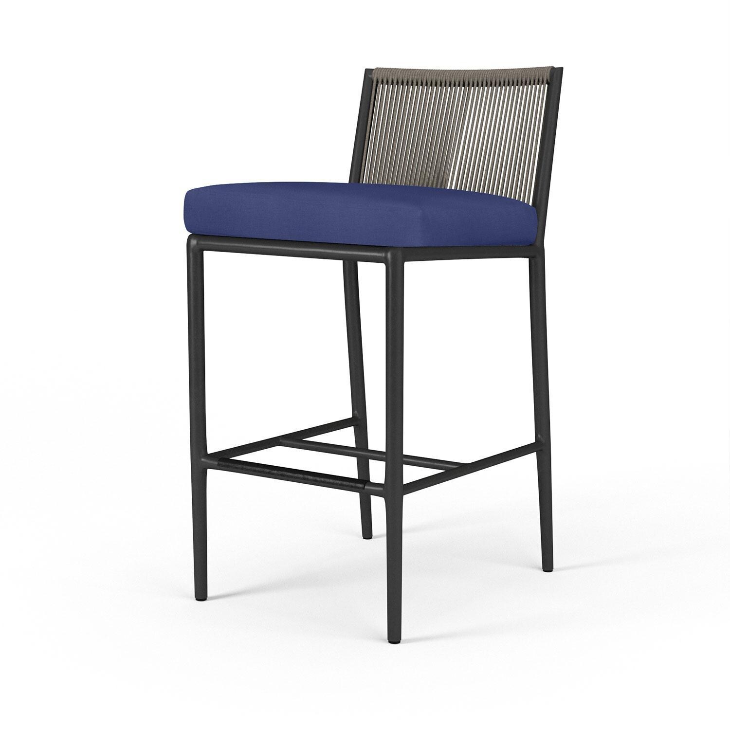 Pietra Rope & Aluminum Patio Counter Stool in Echo Midnight w/ No Welt by Sunset West - Display - White Background thumbnail
