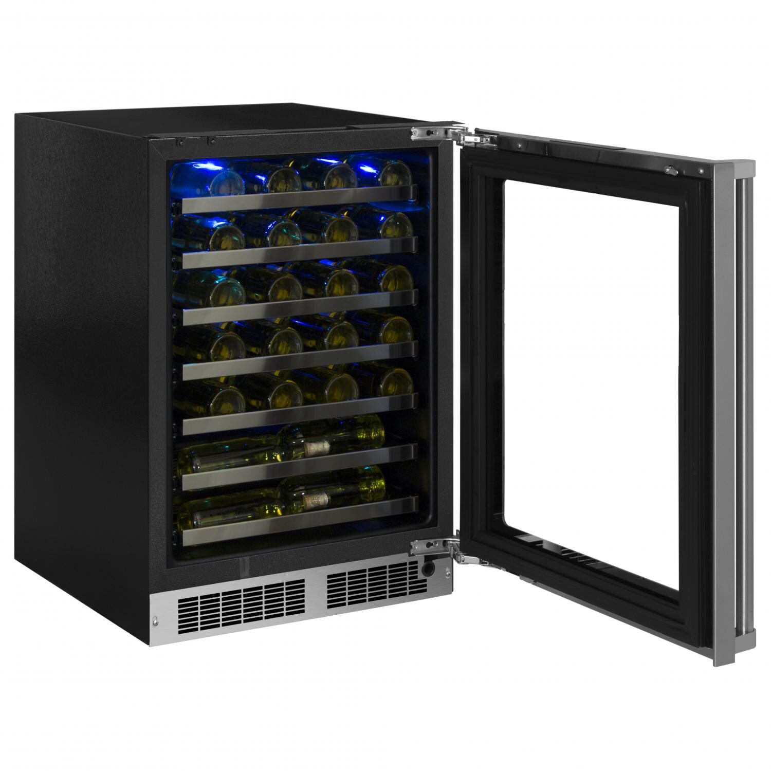Marvel Professional 48 Bottle Right Hinge Single Zone Wine Cellar - Stainless Steel - Open Door With Blue LED Light thumbnail