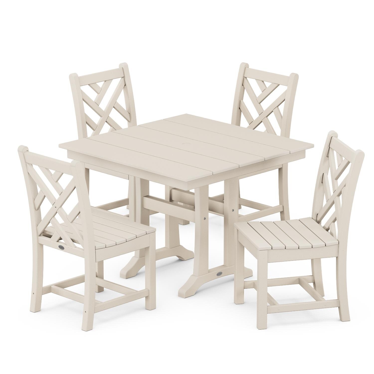 POLYWOOD 5-Piece Sand Chippendale Farmhouse Trestle Side Chair Dining Set thumbnail