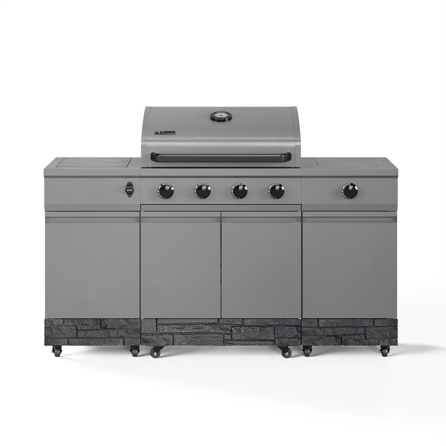 TYTUS Fresno Series Gunmetal Gray & Graphite Stone Natural Gas Grill Island (Ships Propane w/ Conversion Kit) - Display - White Background thumbnail