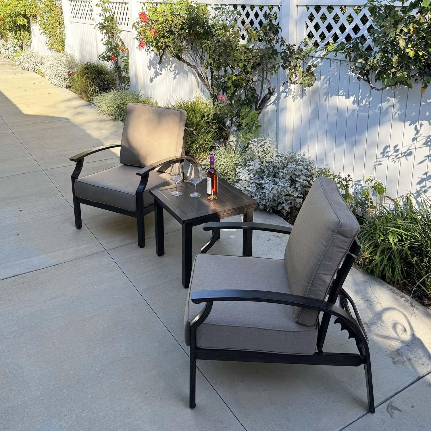Atlantis 3 Pc Aluminum Seating Set in Walnut/Beige by Darlee - Lifestyle thumbnail