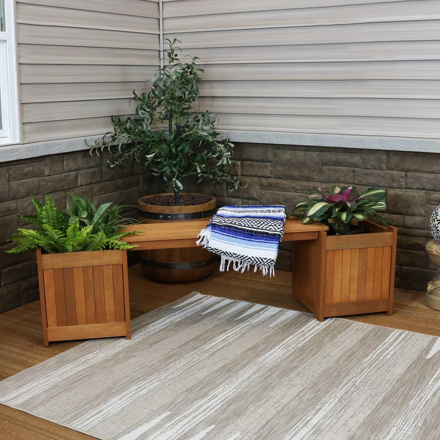 Sunnydaze Decor 68-Inch Meranti Wood Outdoor Planter Box Bench W/ Teak Oil Finish image