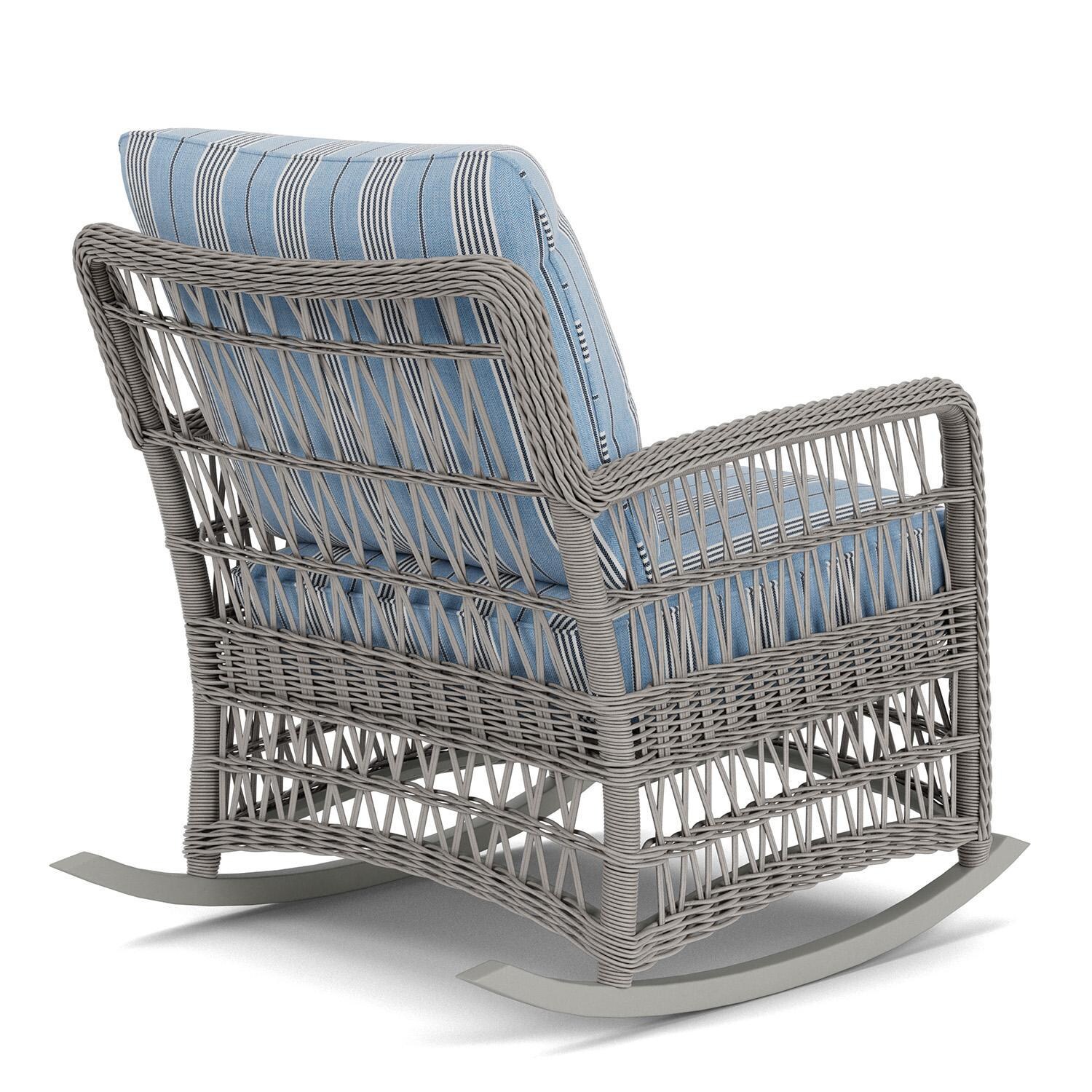 Lloyd Flanders Mackinac Lounge Rocker in Putty Finish with Hansen Sky Fabric - Rear Right thumbnail