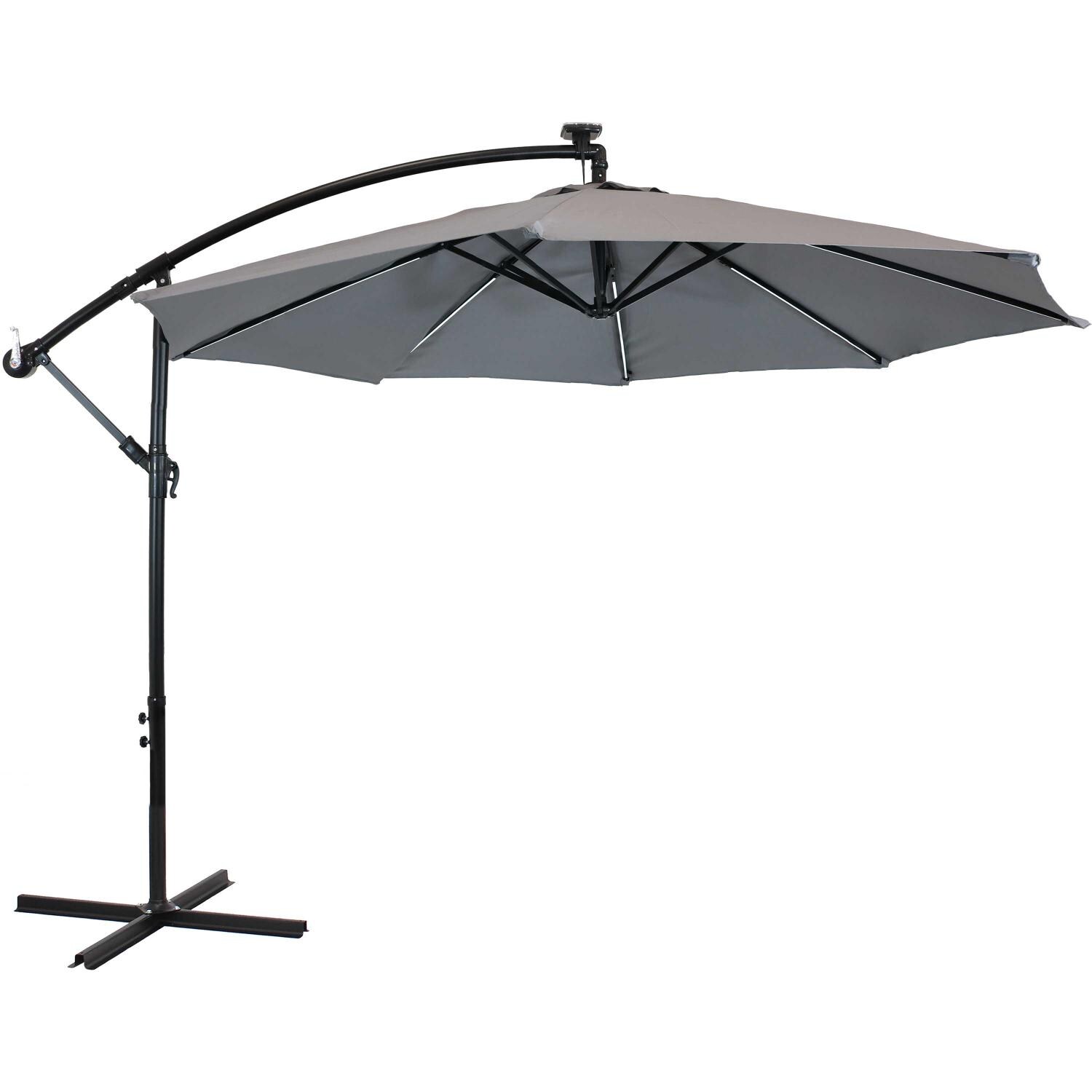Sunnydaze 10 Ft. Solar Lighted Octagonal Steel Patio Cantilever W/ Crank - Black Frame & Smoke Polyester Canopy image