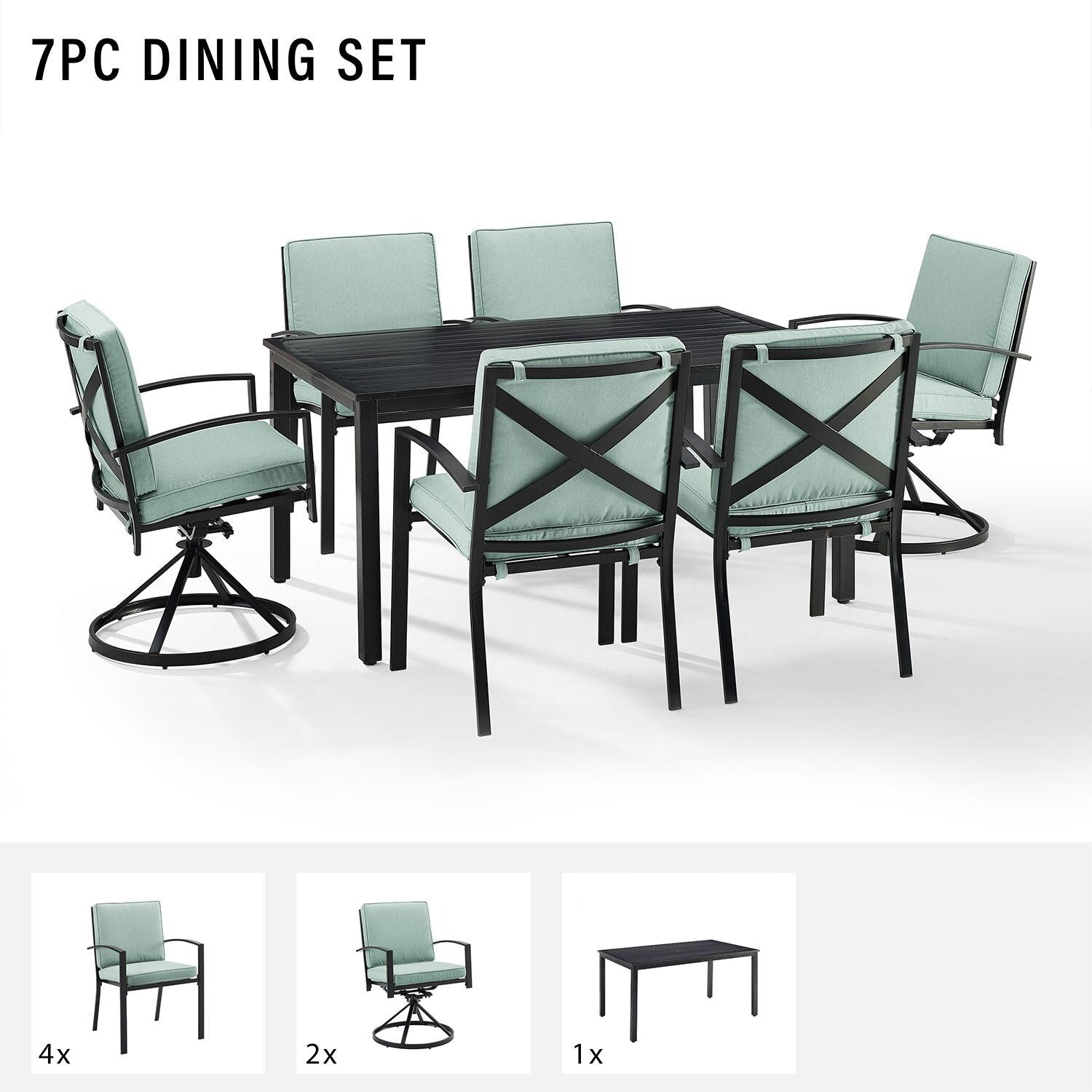 Ultimate Patio UP-82256BZ-MI 7Pc Outdoor Dining Set in Mist W/ Dining Chairs & Swivel Chairs - Included in Set (Two Swivel Chairs, Four Club Chairs, and Dining Table) - Diagram thumbnail