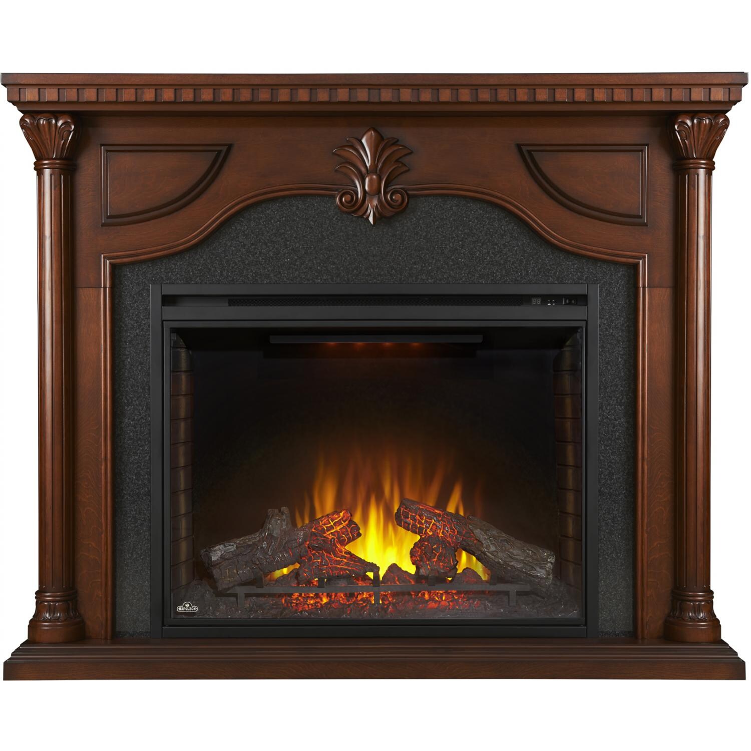 Napoleon Aden 40-Inch Electric Fireplace - Cherry Wood - Main View With Orange Night Light thumbnail