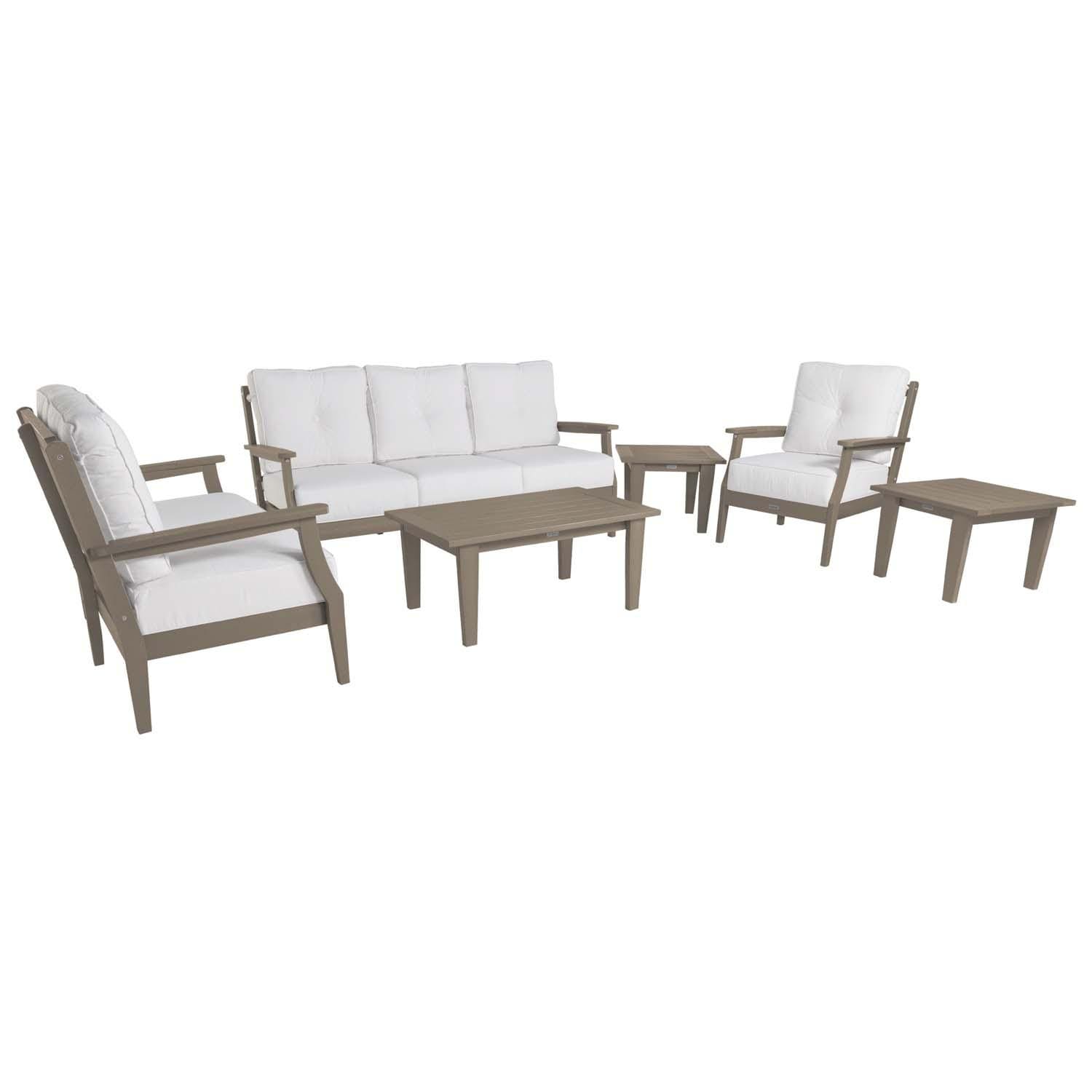 Blushing Bay 6 Pc Recycled Plastic Grand Seating Set in Bliss Linen/Woodland Brown by Lakeview Outdoor Designs - White Background thumbnail