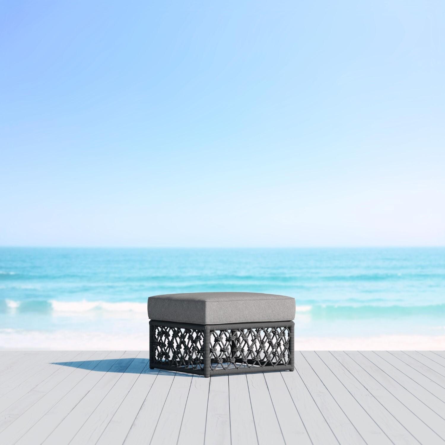 Amelia Woven Rope Ottoman in Ash/Fog by Azzurro Living