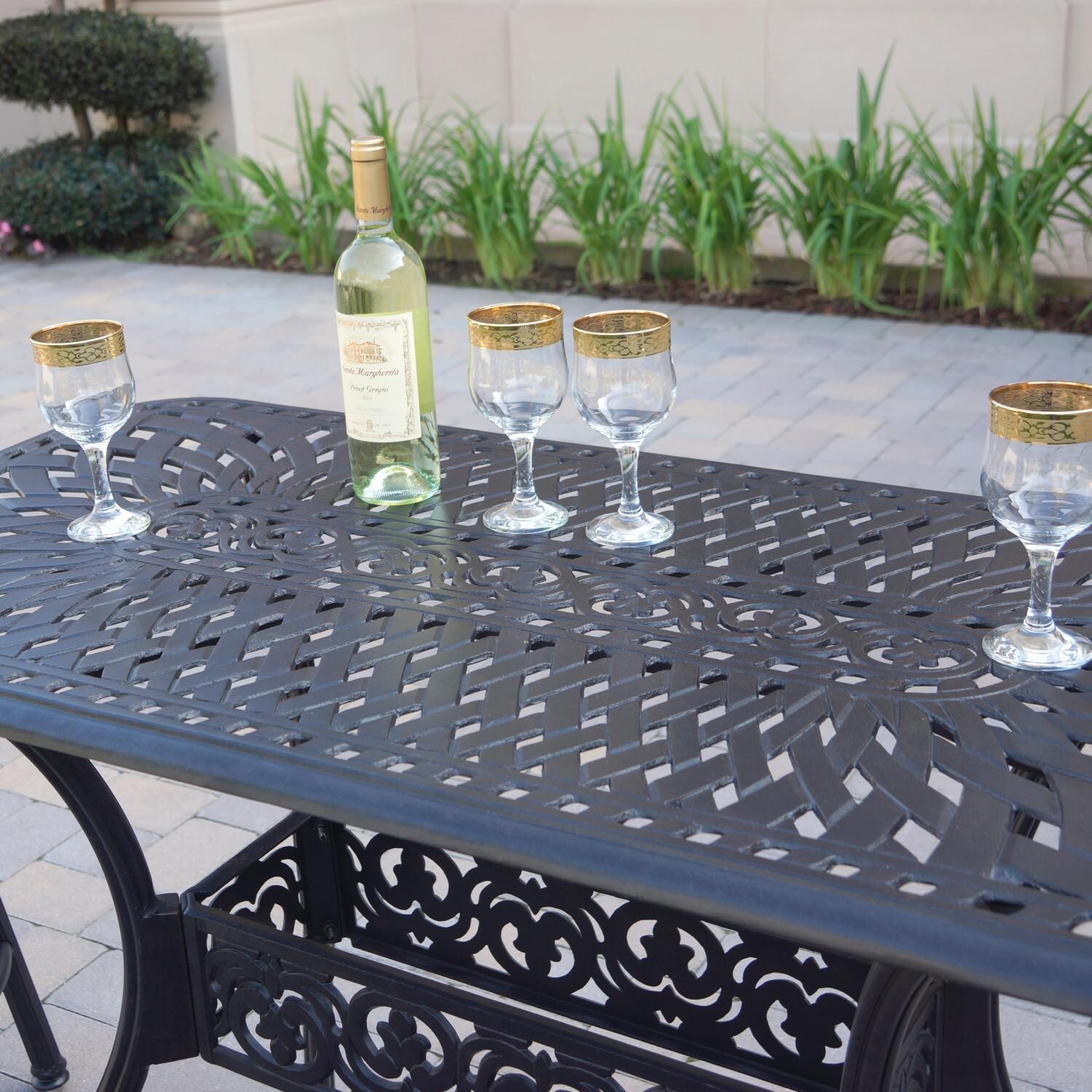 Darlee 1210-5PC-60CB Classic 5 Piece Cast Aluminum Patio Backless Counter Height Bar Set W/ 52 X 26 Rectangular Table & Sesame Cushions - Table Detail thumbnail