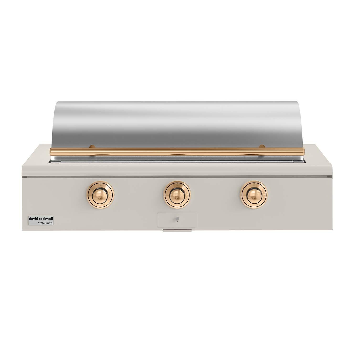 Caliber CRG-48BN00-A-050-H08 48-in Natural Gas Built-In Rockwell Grill - Antique White w/ Gold Hardware - Closed Lid - White Background thumbnail