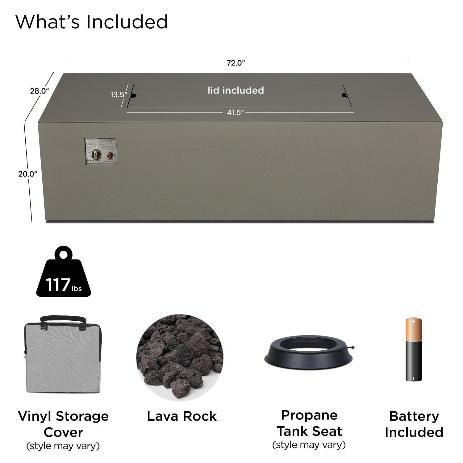 Covewood 72 Inch Rectangular Aluminum Propane Fire Pit Table in Gray by BBQGuys Signature - Included - Detail thumbnail