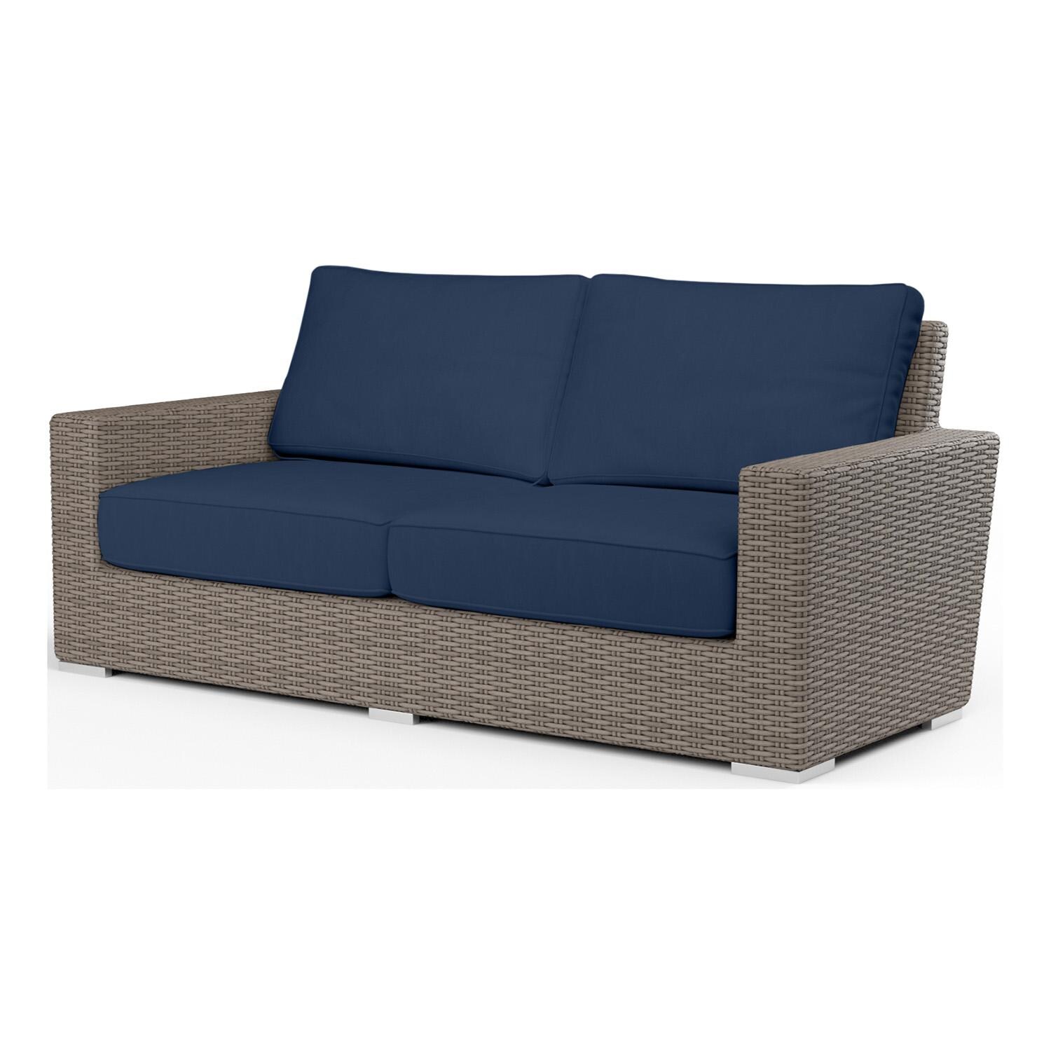 Coronado 2 Person Wicker Loveseat in Driftwood/Spectrum Indigo by Sunset West - White Background thumbnail