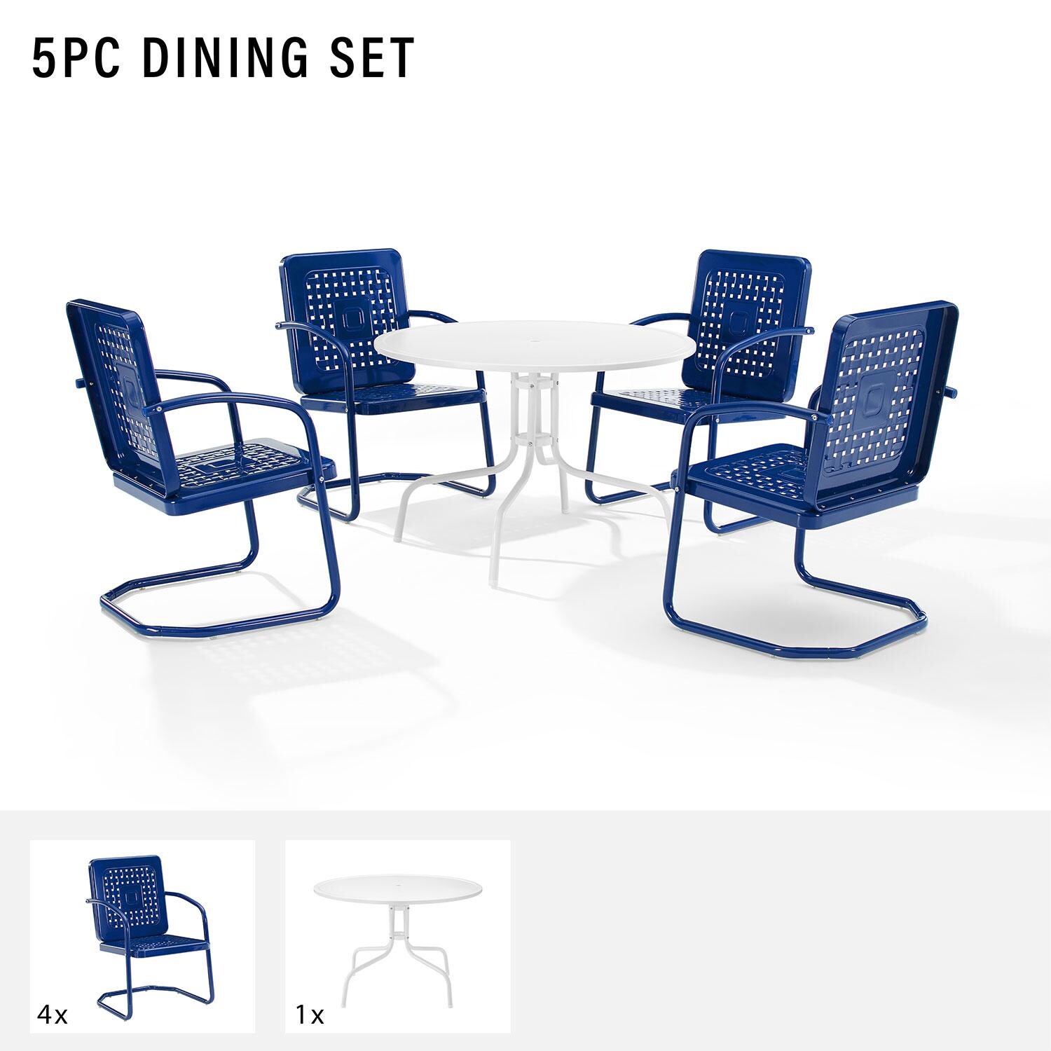Ultimate Patio UP-32250NV 5Pc Round Retro Outdoor Dining Set in Navy Blue - Included in Set (Four Chairs and Table) - Diagram thumbnail