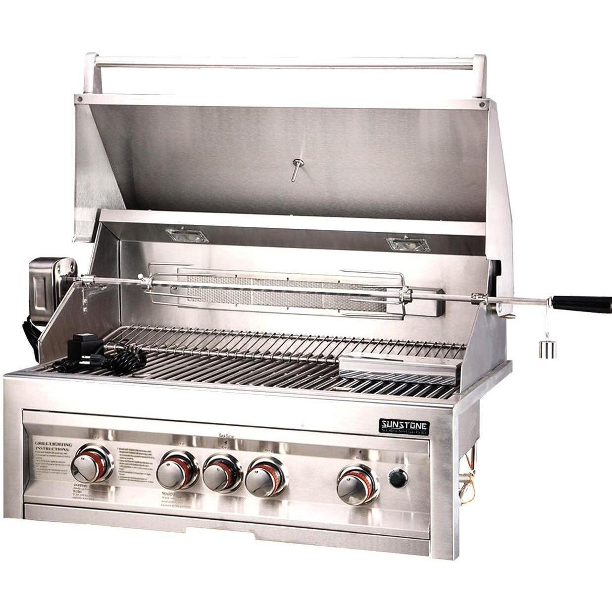 Sunstone 34-Inch 4-Burner Gas Grill With Rotisserie - Open thumbnail