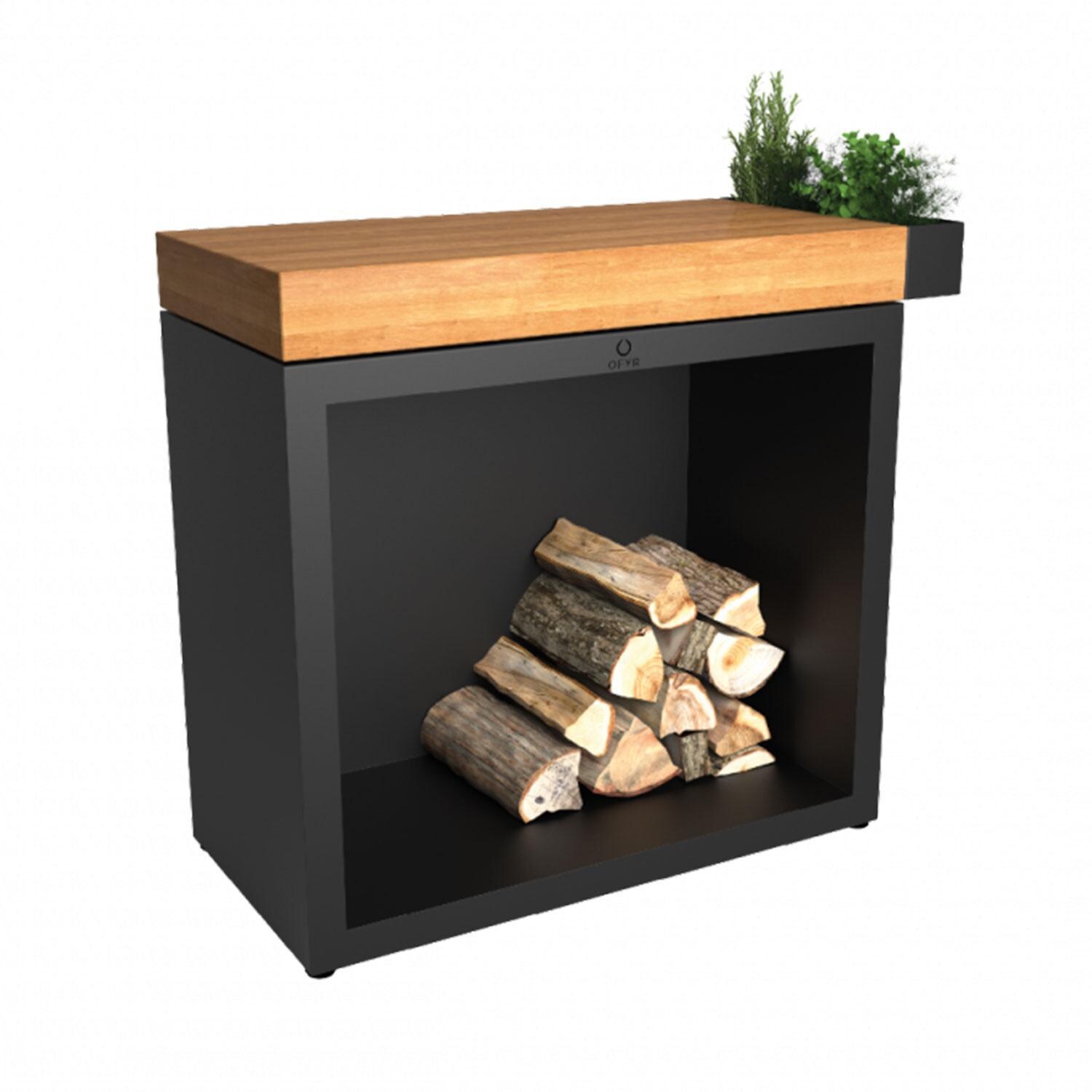 OFYR BBSB-90-TW Butcher Block Storage 90 Black Teak Wood 41 Inch Food Prep Station - Display - White Background thumbnail