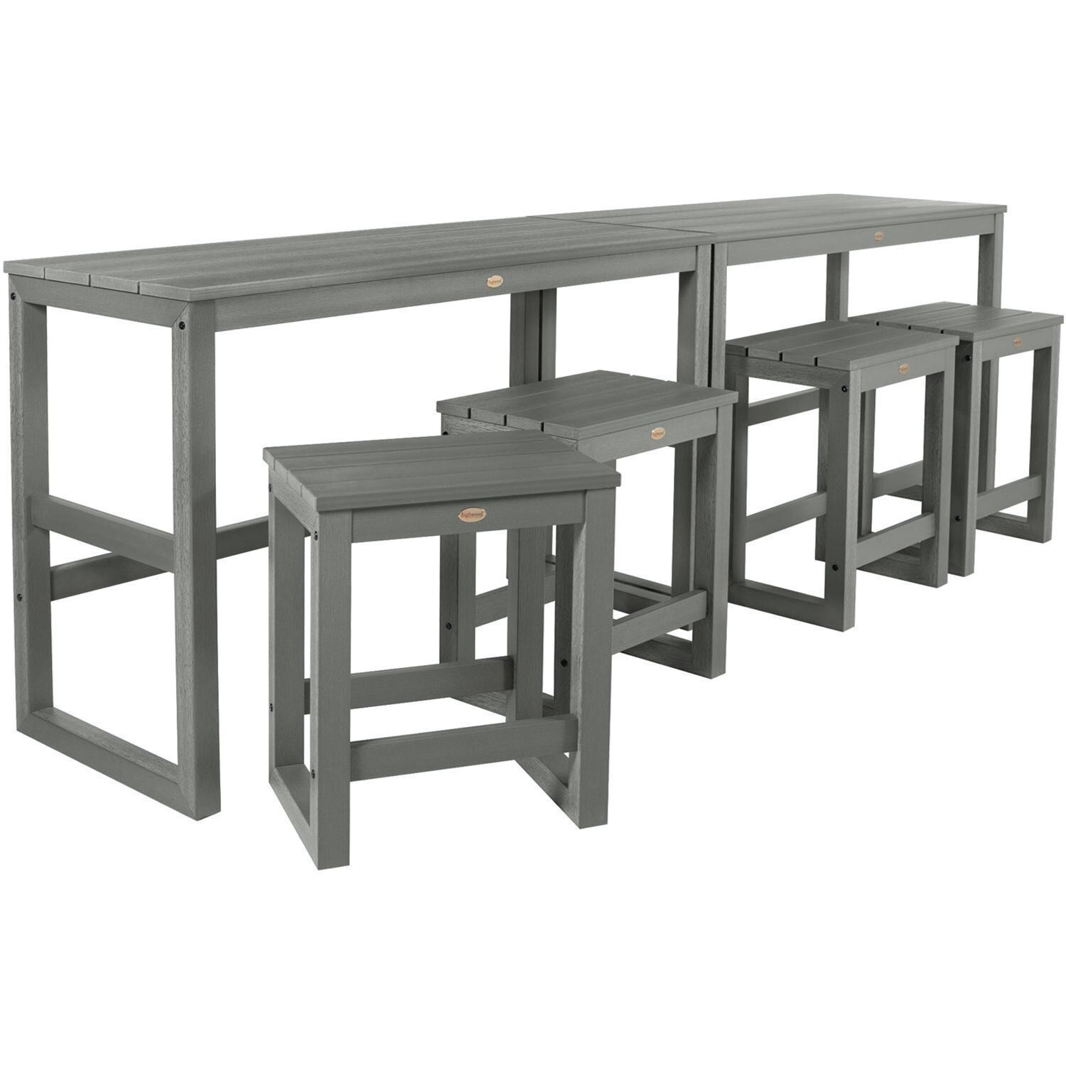 Lakeview Audubon 6 Pc Recycled Plastic Counter Height Balcony Dining Bar Set in Coastal Teak - Set - Long - White Background thumbnail