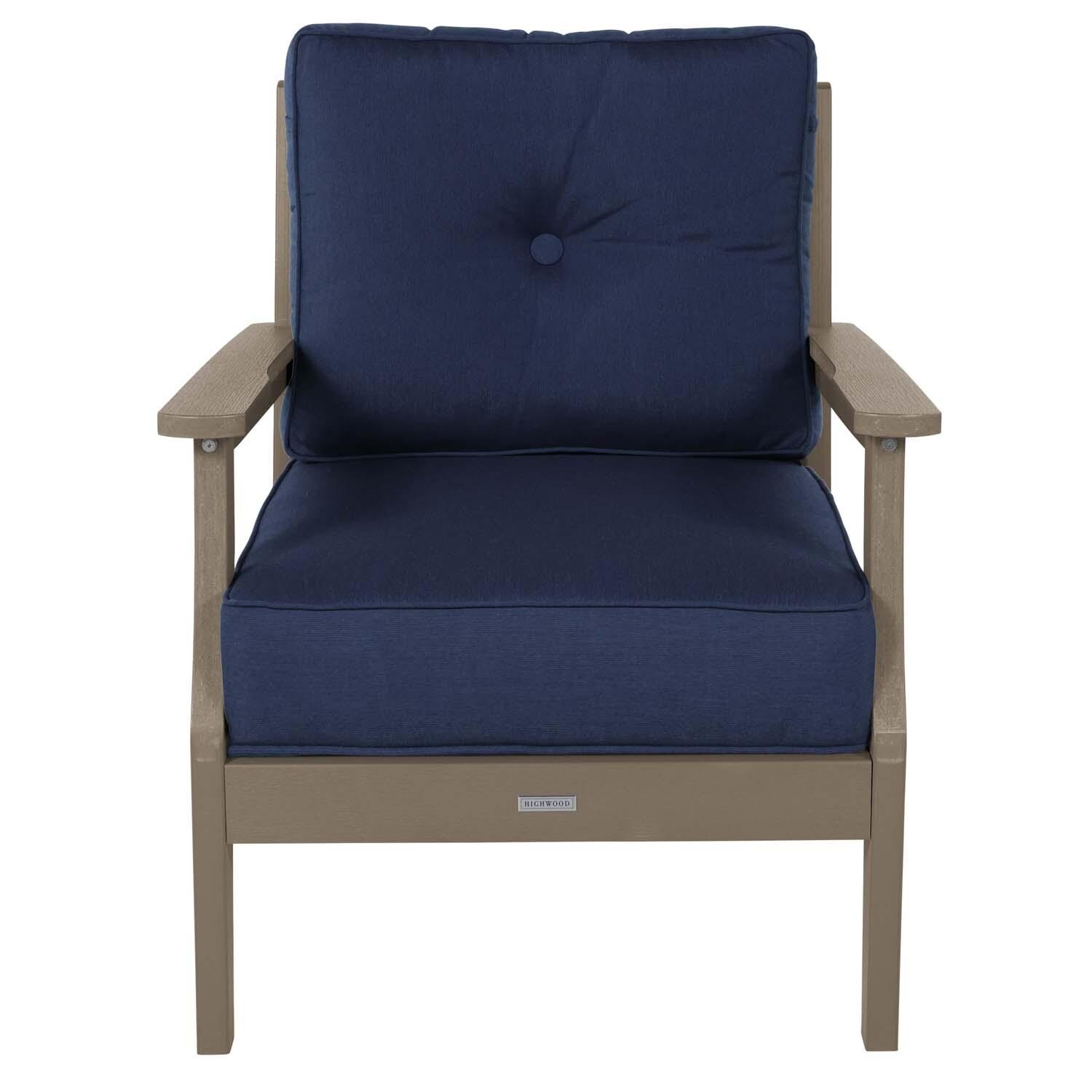 Blushing Bay Recycled Plastic Club Chair in Spectrum Indigo/Woodland Brown by Lakeview Outdoor Designs - White Background thumbnail