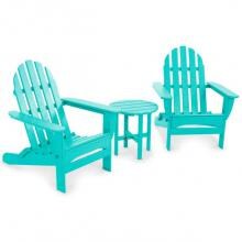 Classic 3 Piece Recycled Plastic Wood Patio Folding Adirondack Conversation Set By POLYWOOD - Aruba