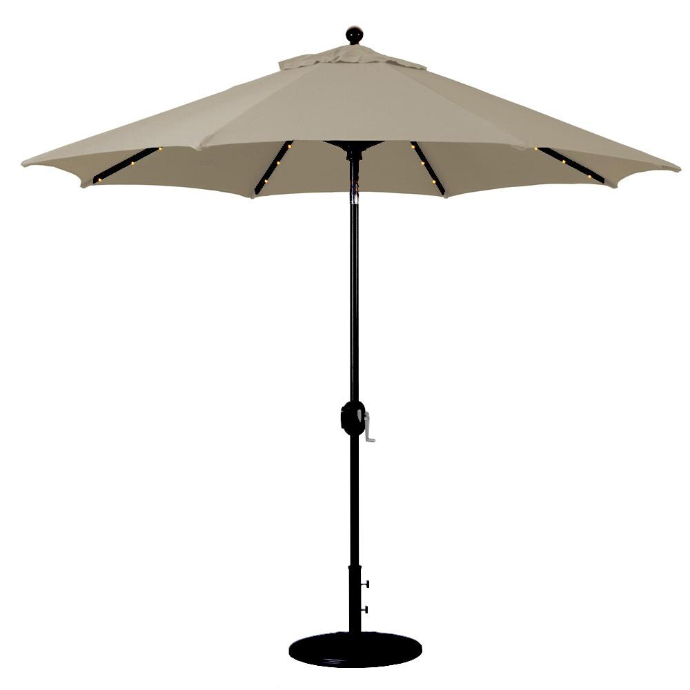 Galtech 9 Ft. Lighted LED Octagonal Aluminum Patio Market Umbrella W/ Crank Lift And Auto Tilt - Black Frame W/ Sunbrella Canvas Camel Canopy