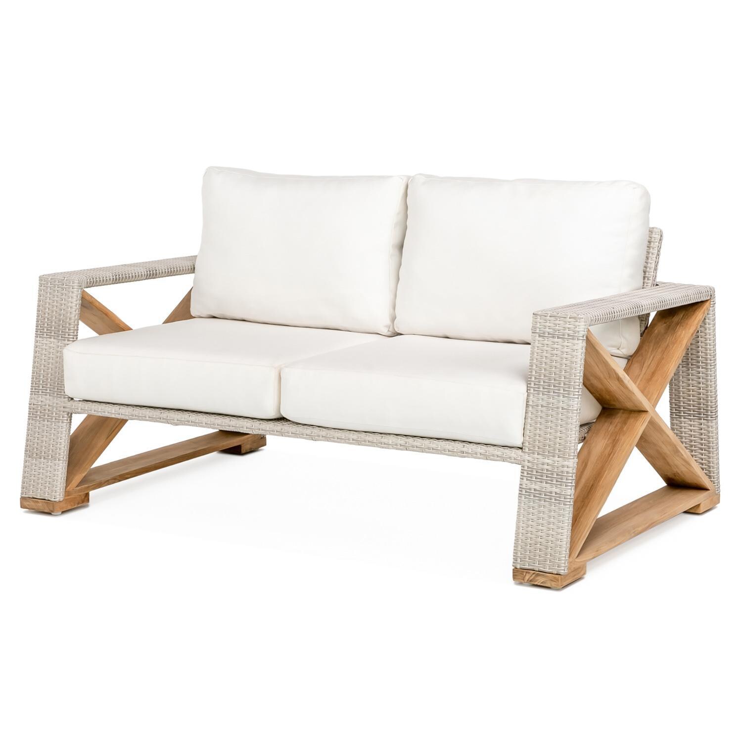 Teak + Table Caicos Loveseat in Natural - Angled View - White Background thumbnail