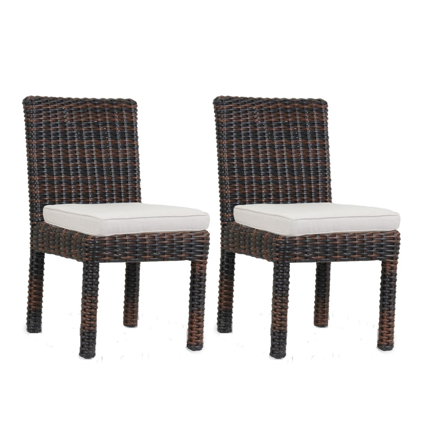 Montecito 2 Piece Wicker Patio Dining Side Chair Set W/ Sunbrella Canvas Flax Cushions By Sunset West thumbnail