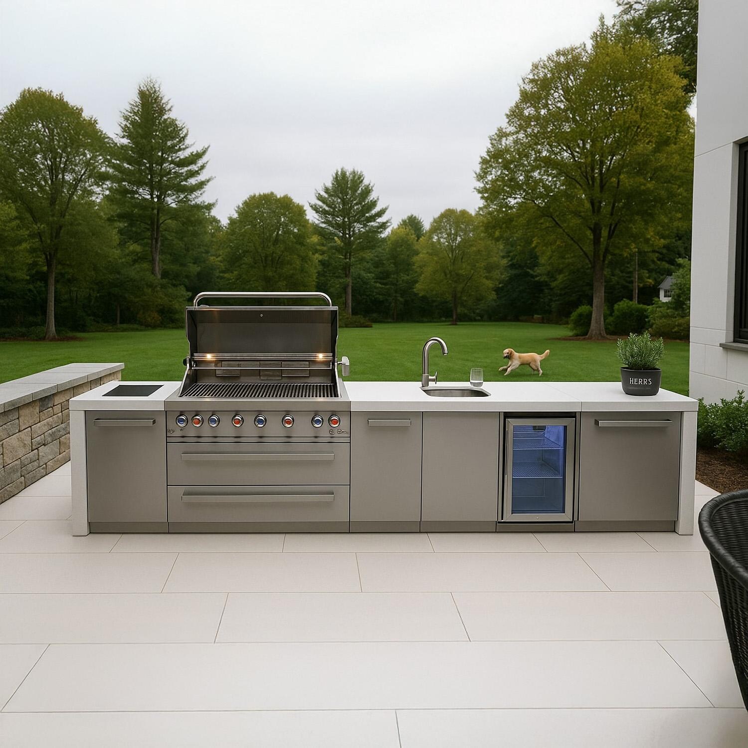 Mont Alpi Deluxe Series 13 Ft Natural Gas Outdoor Kitchen Island w/ 44-in Grill, Side Burner, Beverage Center & Extra Door (Ships Propane w/ Conversion Kit) - On Patio - Lifestyle thumbnail