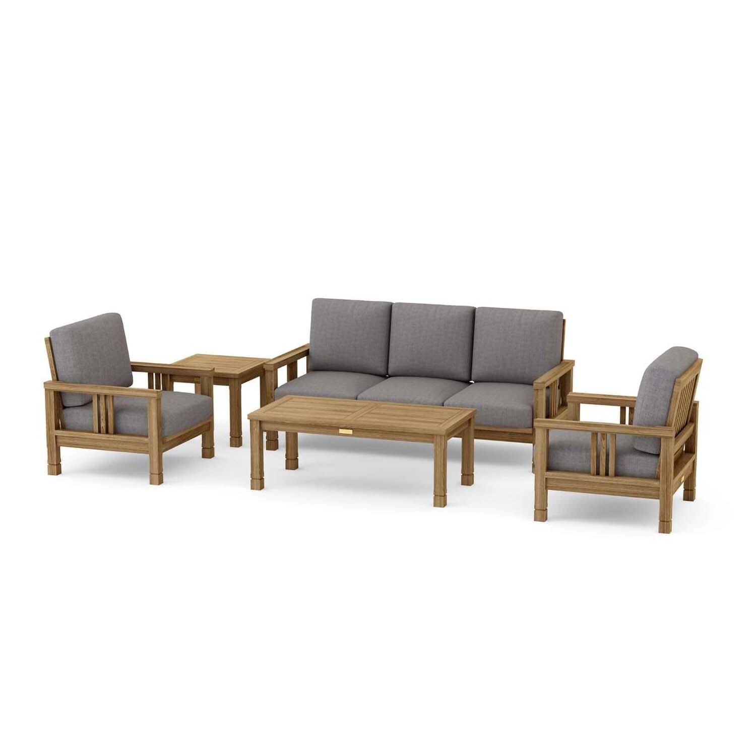 Sawgrass Bay 5 Pc Teak Seating Set w/ Side Table in Cast Slate by Lakeview Outdoor Designs - White Background thumbnail