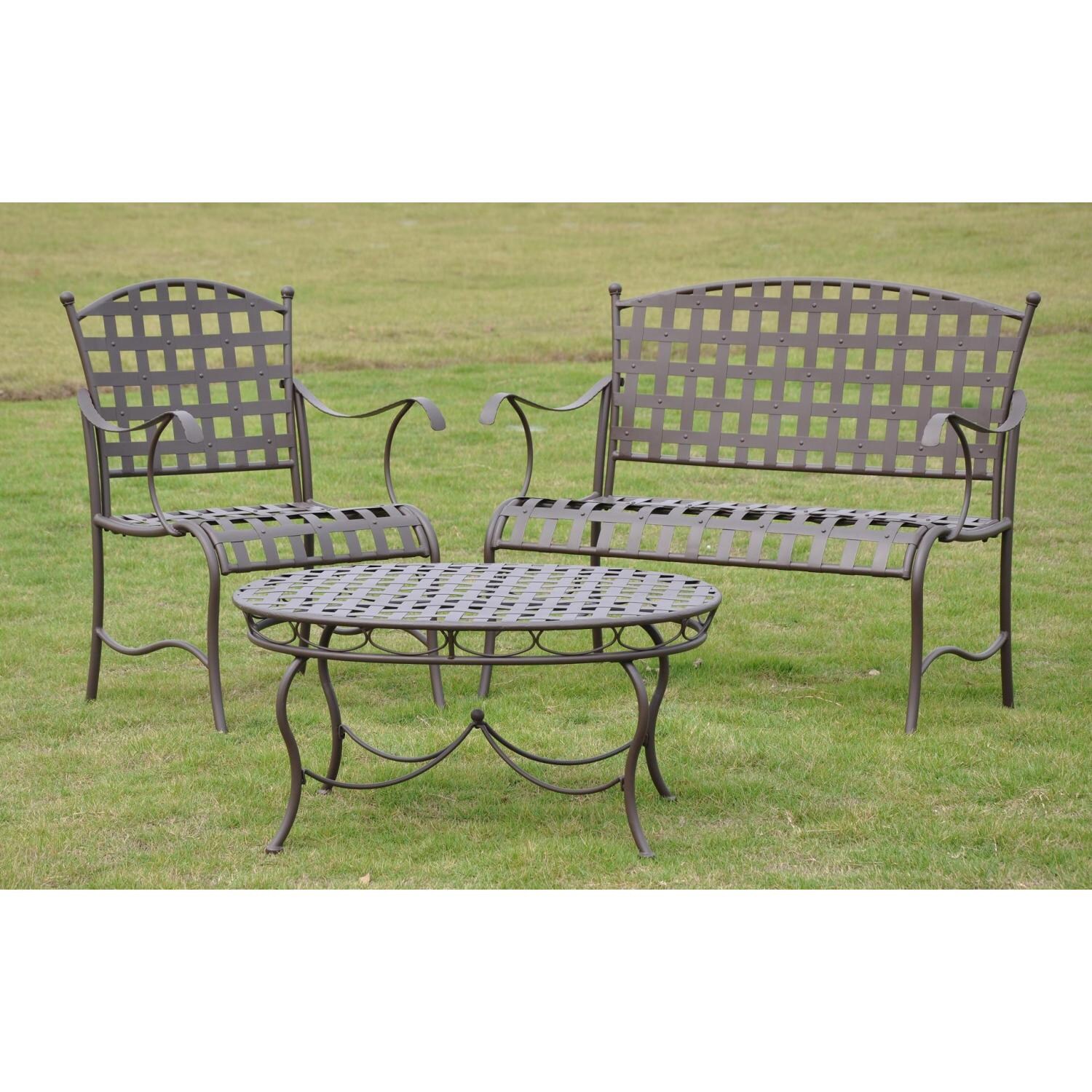 International Caravan Santa Fe 3-Person Patio Conversation Set - Matte Brown thumbnail