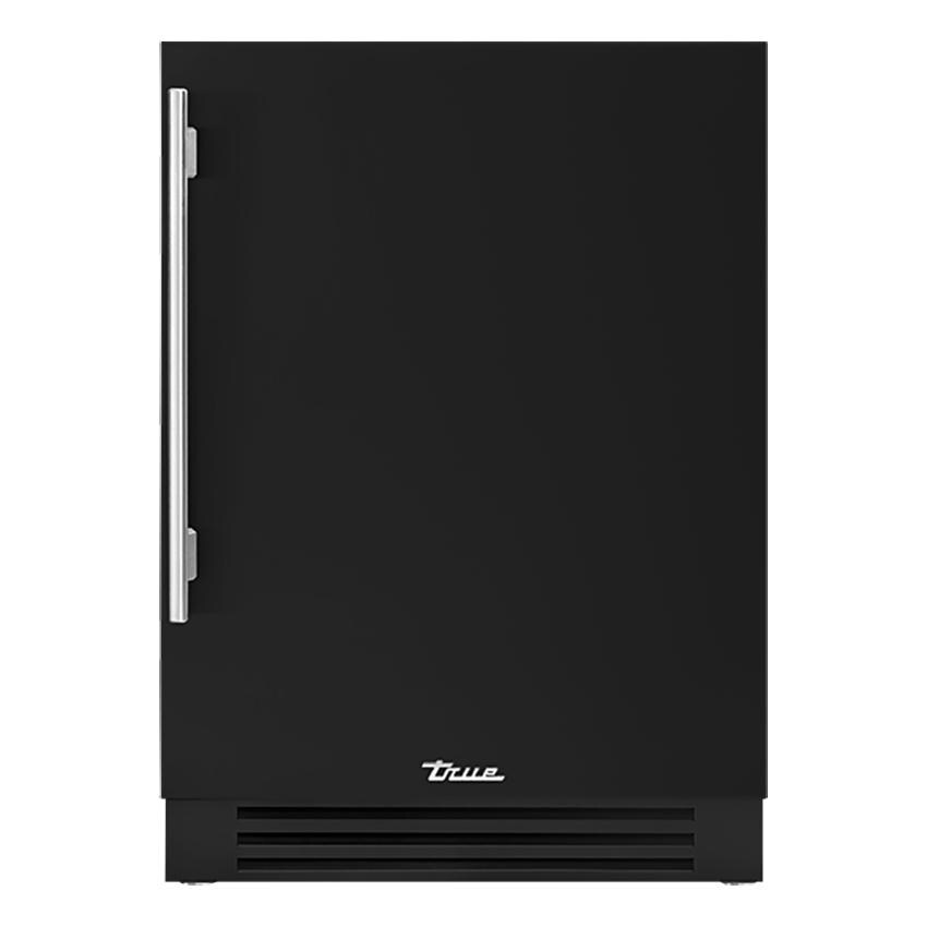 True TUF-24-R-OP-C~DSK-027-H04 24 Inch 4.2 Cu. Ft. Right Hinge Outdoor Freezer in Matte Black w/ Stainless Steel Handles - White Background thumbnail