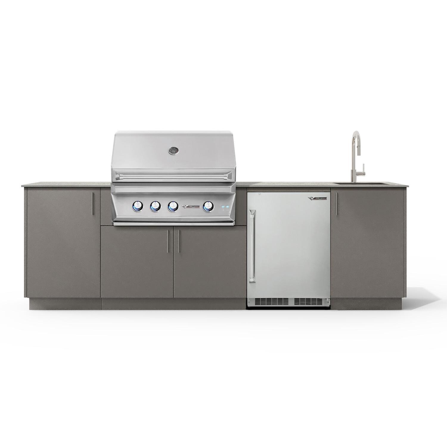 Urban Bonfire Cove 36 Outdoor Kitchen w/ Twin Eagles Propane Grill, Sink, Refrigerator, Keon Dekton Countertop & Clay Finish - B-Cove-36-TwinEagles-Keon-Clay