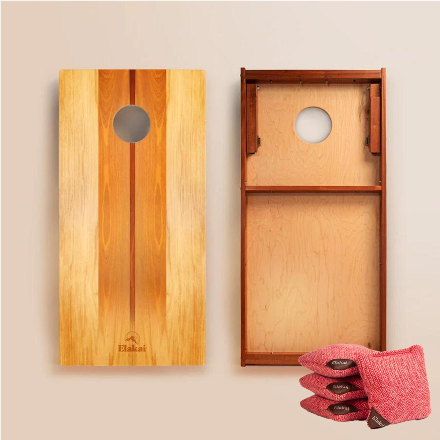 Elakai 2x4 Woody Cornhole Boards with Herringbone Cornhole Bags - EGCH24P-05+EGCB66H-05