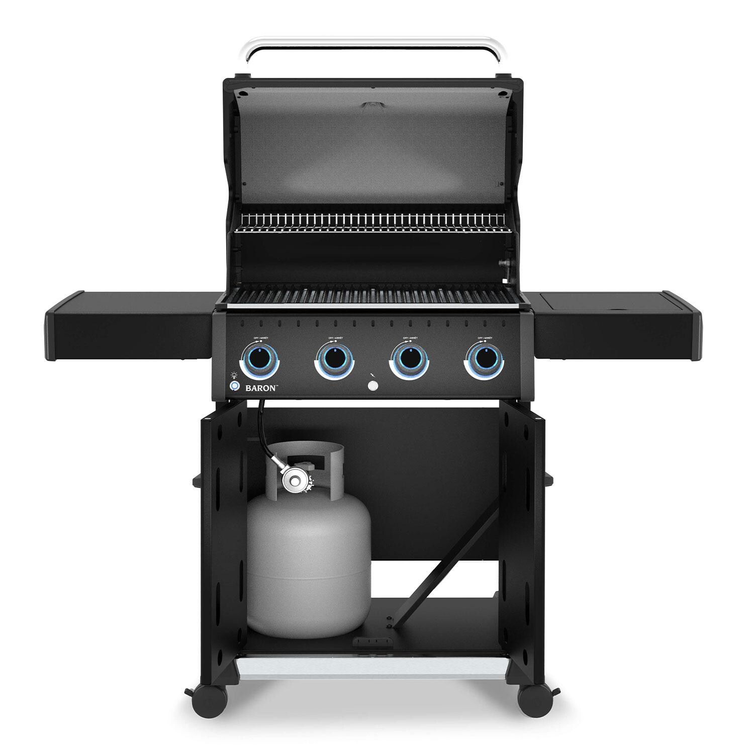 Broil King 674114 Baron 420 Pro Shadow 4 Burner Propane Grill - Black - Interior - Front View - White Background thumbnail