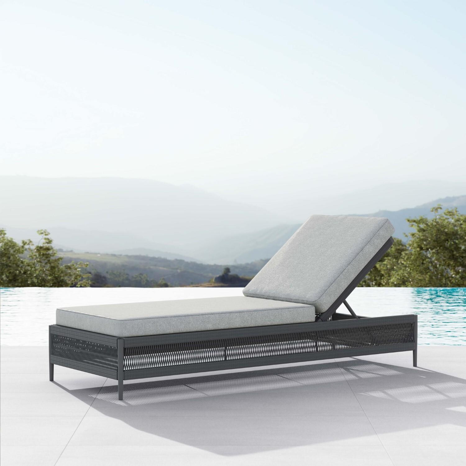 Catalina Woven Rope Chaise Lounge in Ash/Fog by Azzurro Living