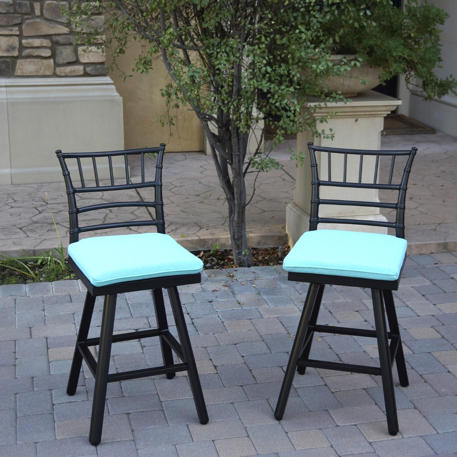 Bella 2 Pc Aluminum Swivel Counter Height Bar Stool Set in Blue/Dark Brown by Darlee