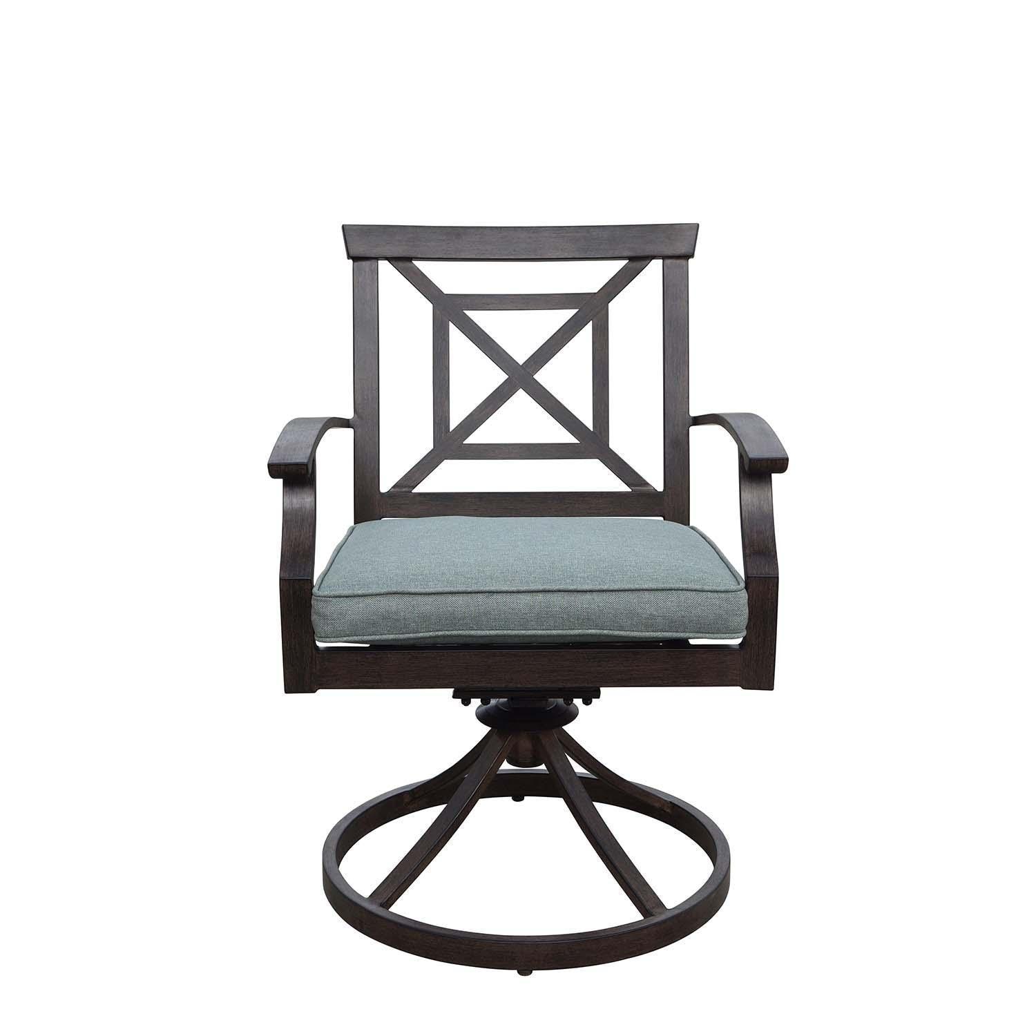Atlantis 13 Pc Aluminum Dining Set w/ 118 Inch Table, Swivel Rockers, and Spa Cushions in Walnut By Darlee - Swivel Rocker - White Background thumbnail