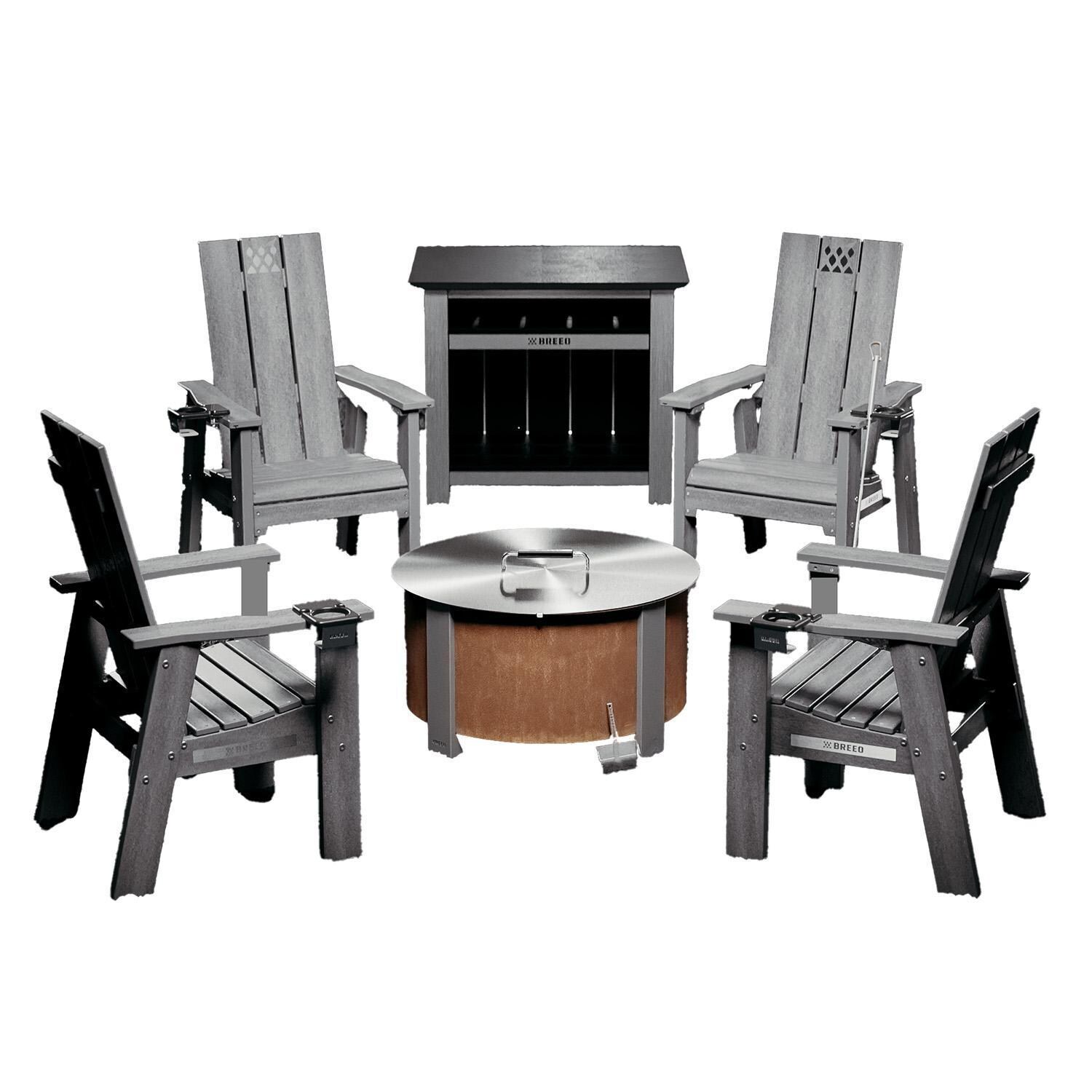 Breeo BR-X24P-GBB X Series 6 Piece 24 Inch Corten Steel Fire Pit Seating Set in Gray - Front View - White Background thumbnail